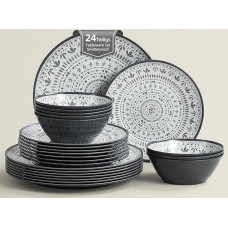 24 dalių melamino stovyklavimo indų rinkinys 8 žmonėms - lėkščių rinkinys ir melamino indų rinkinys Combo, puikiai tinkantis grupėms valgyti lauke