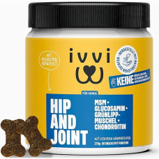 ivvi Hip & Joint - labai koncentruotos sąnarių tabletės šunims kaip skanėstas su žaliosiomis midijomis, gliukozaminu, chondroitinu ir MSM - 60 skanių užkandžių (270 g) su vištiena