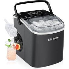 EUHOMY Ice Cube Maker 12kg/24h, 9 Cubes in 6 Minutes Self-Cleaning Ice Maker with Handle, Shovel, Basket, Black, 45dB