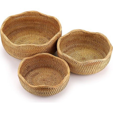 3 dalių serviravimo krepšys, vaisių krepšys, pintas krepšys, sausainių, duonos, vaisių laikymo vieta (apvalus, banga)