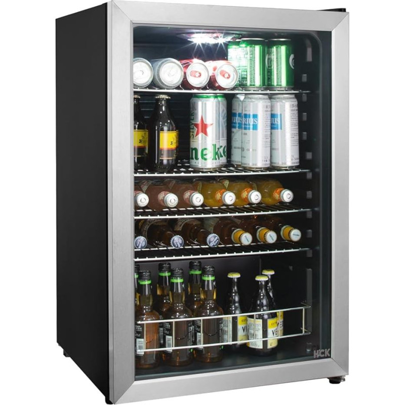 HCK Bierkühlschrank 115L Freistehender Getränkekekühlschrank mit doppelt verglaster Glastür, Temperatur von 0 bis 10℃, Energieklasse E