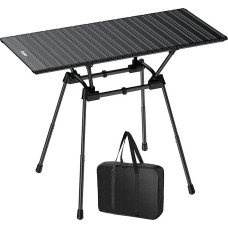 Stovyklavimo stalas sulankstomas aliuminis 88 x 40 cm (ilgis x plotis) su 4 reguliuojamais aukščiais 51/63/67/71 cm, susukamas stalviršio grilio stalas nešiojamas, idealiai tinka sodo kepsniams kepti keliaujant lauke ir viduje (juodas)