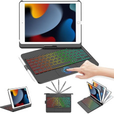 CC Store Case with Keyboard for iPad 10.2 Inch, for iPad 9/8/7 Generation, 360° Flip Cover Hard Case with Touchpad & 7 Backlight Keyboard, Auto Sleep/Wake, German Layout