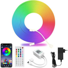 Neoninė LED juosta RGB Strip 16 spalvų besikeičiančių vamzdžių IP65 vandeniui atsparus lankstus su nuotolinio valdymo programėlės valdymu, skirtas gyvenamojo kambario miegamojo sienų apdailai, įskaitant maitinimo šaltinį (12 V, 5 m)