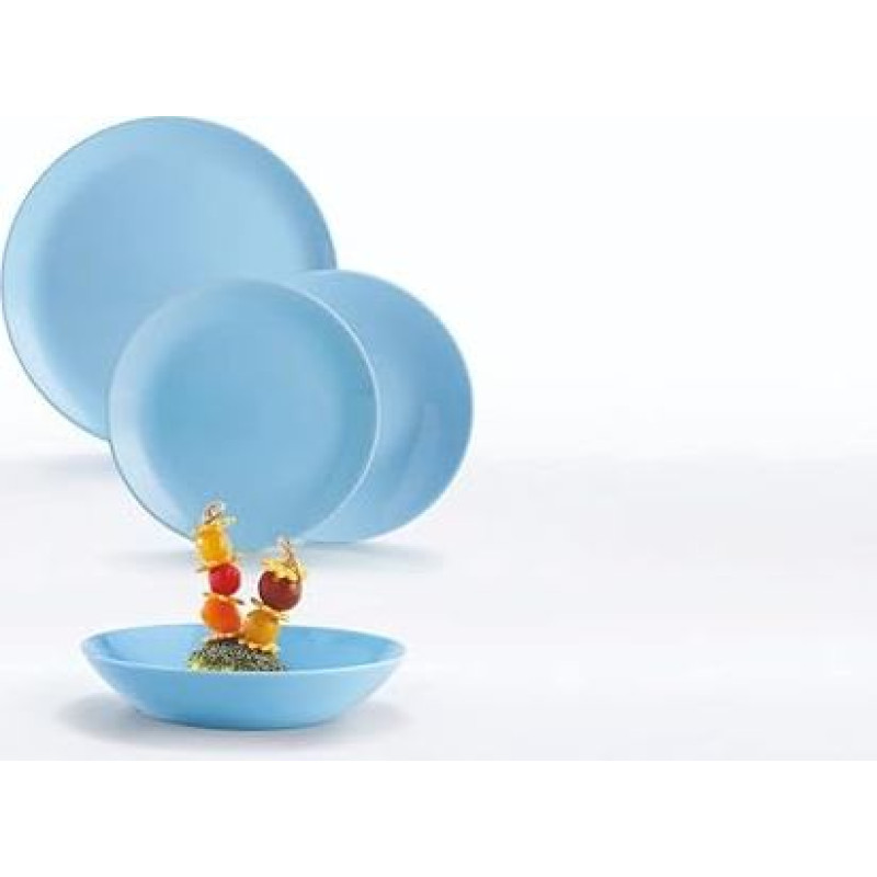 Dajar 00443 Stalo serviravimo indų rinkinys Iš grūdinto stiklo indų rinkinys Vakarienės servizas Indai Diwali Šviesiai mėlyna 18 dalių Dovanų sklandžiai sukraunamas modernus indaplovėje Mikrobangų krosnelėje saugus liuminescencinis stiklas