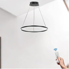 Apvalus modernus LED pakabinamas šviestuvas, 1 juodas žiedinis šviestuvas, reguliuojamas nuotolinio valdymo pulteliu, 3000 K - 6000 K lubų apšvietimas, reguliuojamas aukštis, fojė, svetainė, miegamasis, valgomasis (skersmuo 40