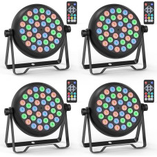 4 vnt. RGB LED Par D-MX, 36 W scenos šviesos prožektorius su nuotolinio valdymo pultu ir 4 valdymo režimais, diskotekų apšvietimas Kalėdoms, Helovinui, diskotekų šou, koncertams, vakarėliams