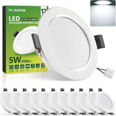 LED Recessed Spotlights, 230 V, 5 W, LED Spotlights, Flat Cool White, 6000 K, 68-80 mm Hole Ceiling Spots, 450 LM Bathroom Recessed Lights, IP44 Ultra Flat Recessed Spotlights for Bathroom
