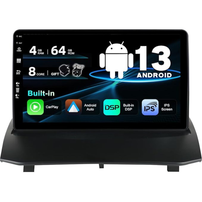 SXAUTO Android 12 IPS Car Radio Suitable for Ford Fiesta (2008-2019) - Built-in Carplay/Android Car/DSP - LED Camera + MIC - 4G + 64G - DAB 360 Camera Steering Wheel Control Fast Boot AHD WiFi - 2 DIN 9 Inch