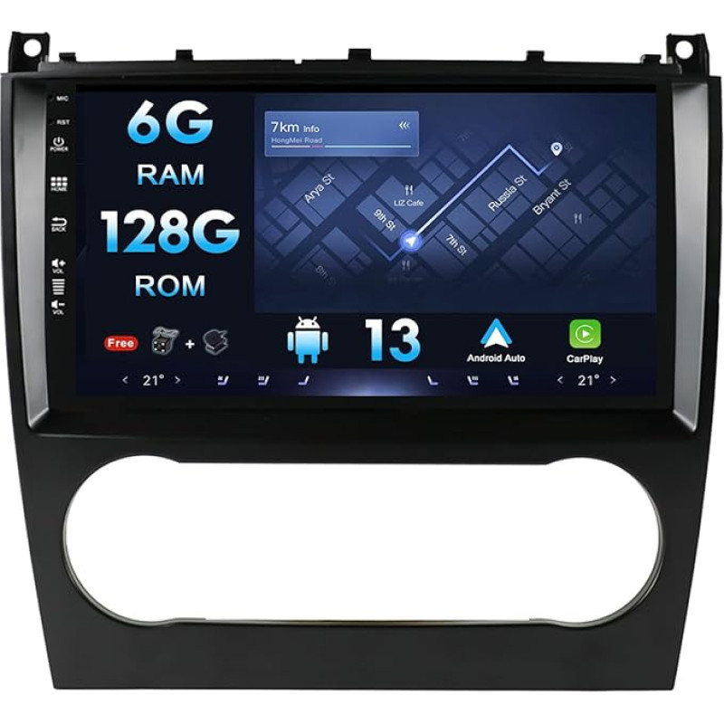 2 DIN Car Radio Android for Mercedes Benz W203/W209/C180/C200/C220/C230 (2005-2009) | Camera | 6G+128G | 9 Inch IPS | GPS Steering Wheel Control DSP WiFi DAB Carplay BT5.0 RDS