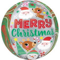 Amscan 4204001 Orbz Foil Balloon Charming Christmas Motif, 38 x 40 cm, Christmas Buddies, Santa Claus, Christmas, Elf, Helium Balloon, Party, Decoration, Xmas, Christmas, Santa Claus