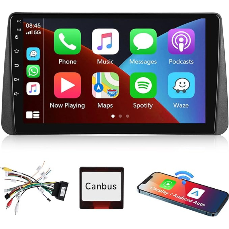 Podofo Carplay Car Radio for Fiat Tipo / EGEA 2016-2020, 9 Inch Touchscreen Car Radio (Matte Black) 2G + 64G with Wireless Carplay Android Car, Bluetooth/GPS/WiFi/FM/RDS/SWC/HiFi/USB+Reversing Camera