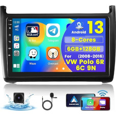 Hikity [6G+128G] 8 Cores Android 13 with Wireless Carplay Android Car for VW Polo 6R 6C 9N 2008-2020 9 Inch Car Radio with GPS Navigation Bluetooth WiFi RDS DSP FM 3 Split Screen SWC Rear View Camera