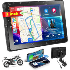 Podofo 7 Inch Wireless Portable Apple Carplay & Android Car Display for Motorcycle, Waterproof Touchscreen Screen, Car Radio with Bluetooth/GPS Navigation/Siri/Google Assistant for Moto