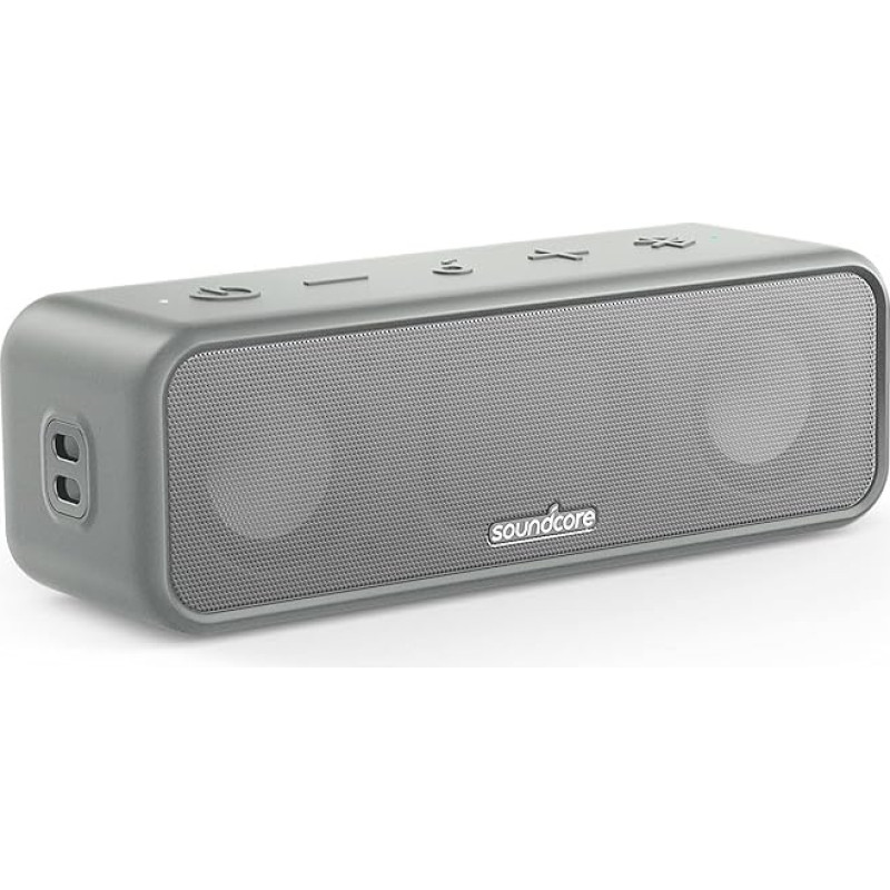 Soundcore 3 Bluetooth Lautsprecher, Stereo-Sound, Audiotreiber mit Titan-Membran, PartyCast, BassUp, 24 Stunden Akku, IPX7 Wasserschutz, individueller EQ(in Grau) (Generalüberholt)