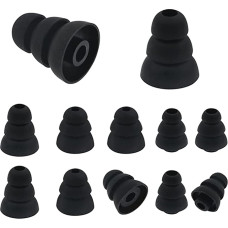 LALASTYLE 3 Flange Ear Plugs 6 Pairs Size S/M/L, Triple Flange Noise Isolating Silicone Ear Pads with 4mm Connection Hole, Fits Most In-Ear Headphones (Black) S/M/L