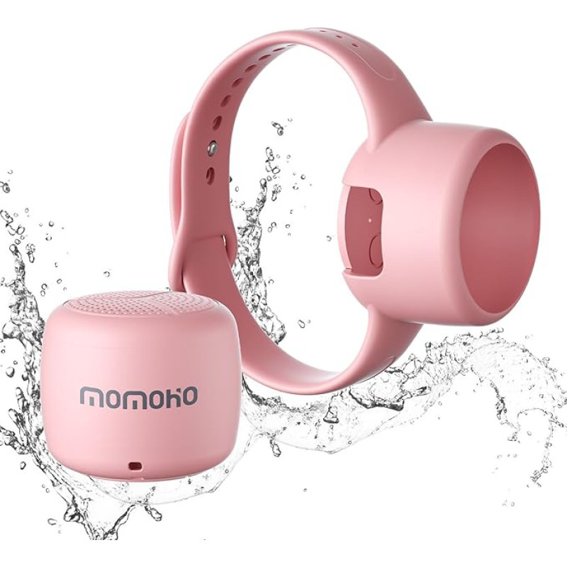 Momoho Bluetooth Speaker, Waterproof Portable Bluetooth Speaker with Portable Band, IPX7, Smallest Speaker, TF Card Game Support for Indoor Outdoor Hiking (Pink)