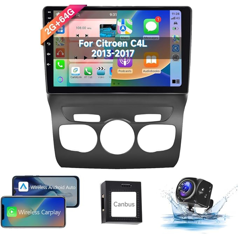 8 Core 2 + 64G Hodozzy Carplay Car Radio for Citroën C4L C4 DS4 2013-2017 Android Car Radio 2 DIN with Sat Nav, 10 Inch Touchscreen with Android Car/Mirror Link/WiFi/GPS/RDS/FM/Bluetooth/USB + Canbus