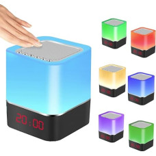 5-in-1 Alarm Clock, Bluetooth Speaker, Night Light, Bedside Lamp with Touch Sensor, Dimmable Warm Light and Colour Changing, RGB LED Table Lamp, Wireless Speaker for Children, Bedroom