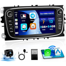 [2+64G] Android 13 Car Radio Wireless Carplay for Ford Focus Kuga Galaxy C-MAX S-MAX Mondeo MK4 7 Inch Car Radio with Screen Navigation Android Car Bluetooth WiFi FM RDS (Black)