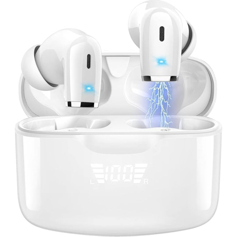 Wireless Bluetooth Headphones, In-Ear Headphones, Bluetooth 5.3 with Dual HD Microphone, 40 Hours Immersive Premium Sound Earphones, LED Display, USB-C Fast Charging, IP7 Waterproof Earbuds