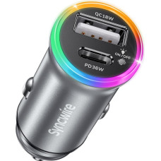 SYNCWIRE Cigarette Lighter USB 54W 2-Port [PD36W+QC18W] [Rainbow Light Switch] [Metal Casing] Car Charger for iPhone 15 Pro Max 14 13, Samsung, Google Pixel