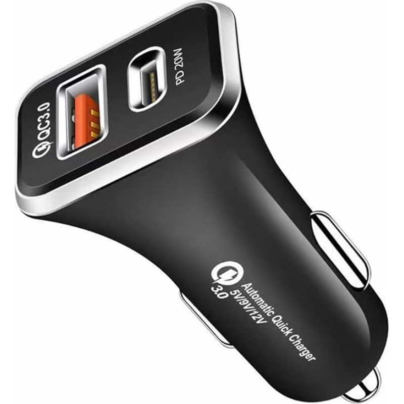 Olakey USB C Car Charger, Dual USB Car Charger Adapter with 20W PD Port, Fast QC3.0 and LED Indicator (Black) DYB-B2