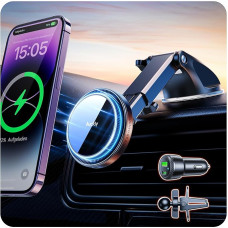 Auckly 15 W Magsafe Car Holder with Charging Function, Suction Cup, Magsafe Charger, Car Qi Wireless Car Charger, Car Mobile Phone Holder for iPhone 15 14 13 12 Pro Max Mini Plus