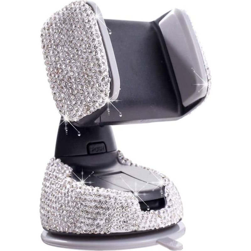 Car Phone Holder with Suction Cup Portable Car Air Outlet Adjustable Women Rhinestone Universal for Car Rhinestone White