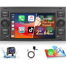 Podofo 2+64G Android 13 Car Radio for Ford Focus C-max S-max Galaxy Fusion Fiesta Mondeo / Kuga Transit Connect with Wireless Carplay Android Car, 7 Inch Touchscreen Radio with Bluetooth, WiFi, GPS