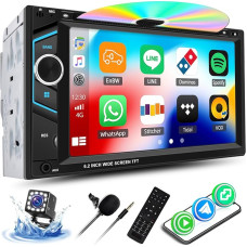 OiLiehu 2din Car Radio with CD/DVD Carplay Android Car Radio with Screen 6.2 Inch Car Radio with Mirror Link/EQ/Bluetooth//FM&AM Radio/Reversing Camera/Subwoofer/AUX-in/SWC/USB + Reversing Camera