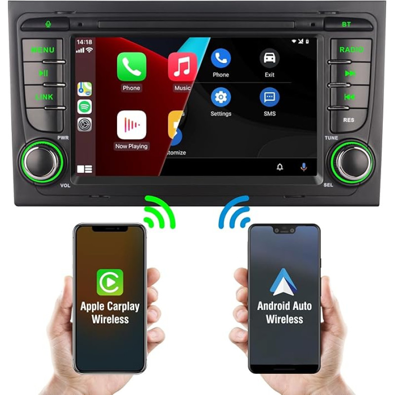 Car Radio for A4 S4 RS4 B6 B7 8E 2003-2012 Radio Screen Built-in Wireless Carplay Android Car Navigation with Bluetooth DSP Subwoofer Steering Wheel Control AM FM RDS Radio 7 Inch Touchscreen 1080P