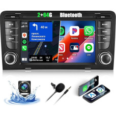 CAMECHO 2+64G 7 Inch Car Radio for Audi A3 S3 RS3 2003-2012, Android 13 Wireless Carplay Bluetooth Radio with Reversing Camera Android Car WiFi GPS Navigation Mirror Link HD Touchscreen + Canbus