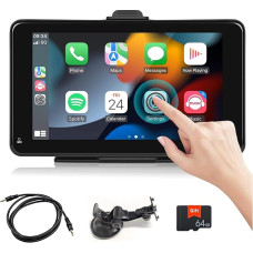 7 Inch Touchscreen Car Radio with CarPlay, Android Car, Bluetooth and SpiegelLink for Trucks, Motorhomes and Camping Cars, Includes 64GB Memory Card and Suction Cup Mount