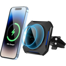 Sewowibo Mag Safe Car Mount with Charging Function, 15 W Wireless Charger, Mobile Phone Holder Car with Charging Function, Compatible with Mag Safe Car Mount and iPhone 16/15/14/13/12 Series, Black