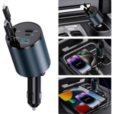 Simplify your car charging experience with a retractable 4-in-1 charger: compatible with iPhone 15/14/13/12/11 Pro/iPad, Samsung, Pixel and more