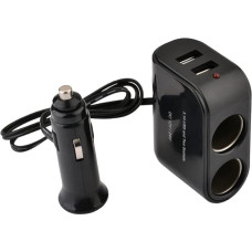 Cigarette Lighter Splitter 2 Sockets, USB Car Charger Power Socket Adapter with 2 USB Ports, 12 V/24 V Socket Splitter for Car Camera Dash Cam GPS