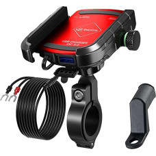 GRAND PITSTOP Grandpitstop Jaw Grip Aluminium Waterproof Bike/Motorcycle/Scooter Mobile Phone Holder Mount with Fast USB 3.0 Charger, Ideal for Maps and GPS Navigation - Red