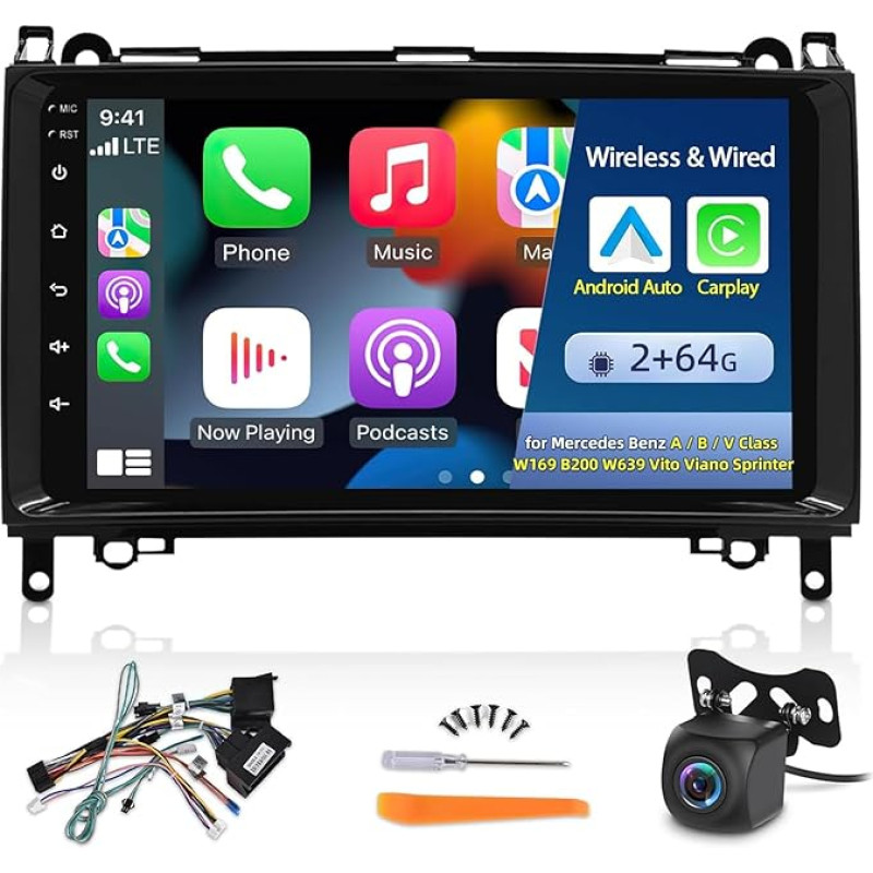 NHOPEEW Android Car Radio for Mercedes Benz A/B/V Class W169 B200 W639 Vito Viano Sprinter, Touchscreen Apple Carplay & Android Car/Wi-Fi + AHD Backup Camera 2+32G