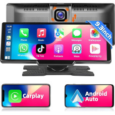 Podofo Wireless Apple Carplay Android Car Radio with 9.3 Inch Screen Stereo with Wireless Carplay, Bluetooth, FM Transmission, 2 Split Function, Driving Recorder 7V-32V