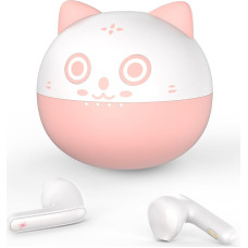 Togetface Pink Earplugs, Cute Kitty Cat Bluetooth 5.0 Earplugs with Microphone, 32 Hours Playtime, Touch Control In-Ear True Cordless Headphones, Lightweight Premium Sound, Gift for Girls