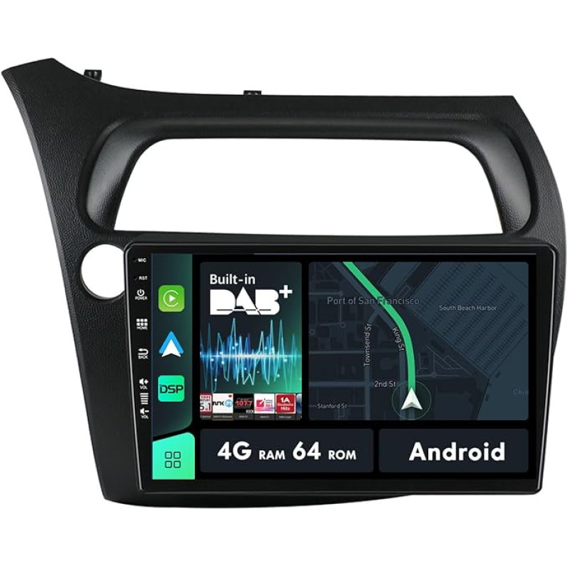 MISONDA Built-in DAB+/Carplay/Android Car Android Car Radio 9 Inch IPS for Honda Civic Hatchback 2006-2011, Support GPS Navi|Bluetooth|AUX|Wi-Fi |4G|MirrorLink|RDS |USB| 4G+64G