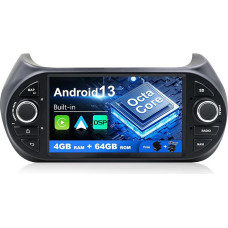 SXAUTO Android 13 Car Radio for Fiat Fiorino/Qubo/Citroën Nemo/Peugeot Bipper - Built-in Carplay/Android Car - LED Camera + Mic - 4G + 64G - DAB 360-CAM Steering Wheel Control Fast Boot WiFi AHD - 2