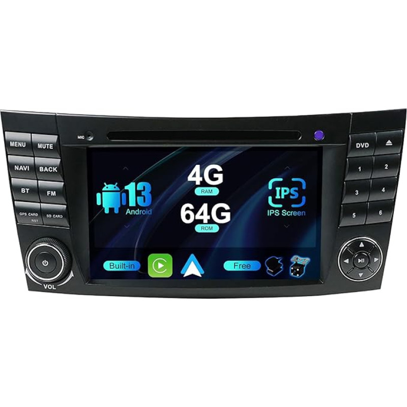 SXAUTO Android 12 Car Radio for Benz E-Class W211 | CLS Class W219 - Built-in Carplay/Android Car/DSP - LED Camera + MIC - 4G + 64G - DAB 360-CAM Steering Wheel Control Fast Boot WiFi - 2 DIN IPS 7