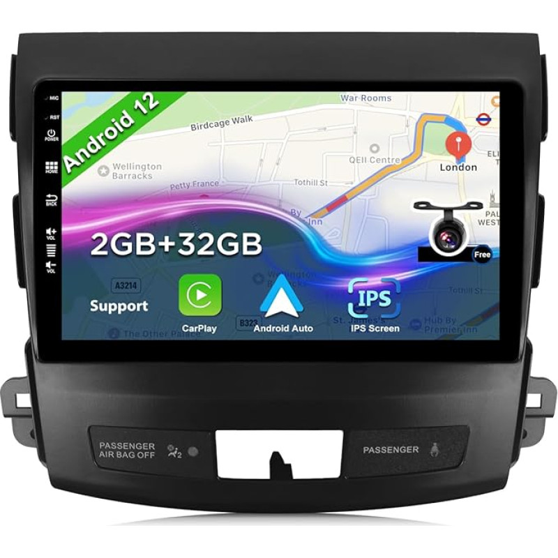 BXLIYER Android 12 Car Radio for Mitsubishi Outlander (2008-2015) - Reversing Camera Free - 2G + 32G - IPS 9 Inch 2 DIN - DAB Steering Wheel Control WiFi Carplay Android Car Bluetooth DSP