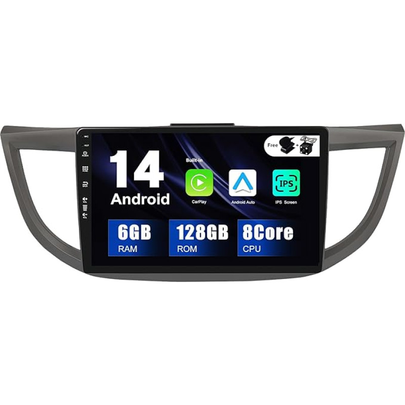 SXAUTO - 6G + 128G - Android 12 IPS Car Radio for Honda CRV (2012-2016) - Built-in Carplay/Android Car/DSP - LED Camera + MIC - DAB Steering Wheel Control Fast Boot 360-CAM WiFi - 2 DIN 10.1 Inch