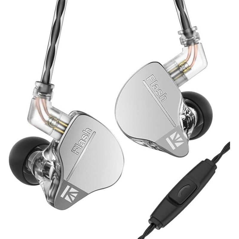 keephifi Kbear IEM Flash 1BA+1DD Headphones HiFi In-Ear Monitor, In-Ear Monitor with CNC Lid, Dynamic Driver 10 mm, Removable Cable (Grey, with Micro)