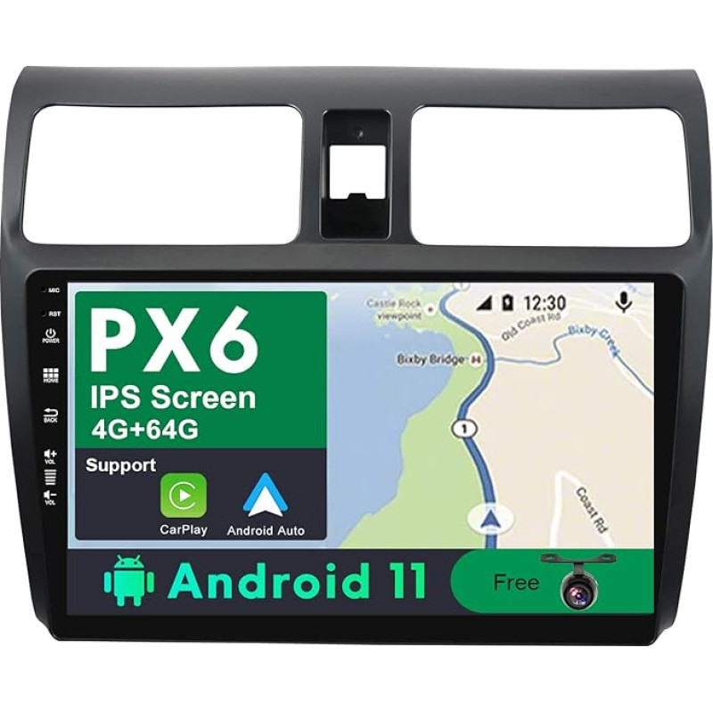 BXLIYER PX6 Android 11 IPS Car Radio Suitable for Suzuki Swift (2005-2016) - 4G + 64G - Reversing Camera Free - 2 DIN 10.1 Inch - DAB Steering Wheel Control CarPlay Android Car HDMI 4K Video AHD Fast