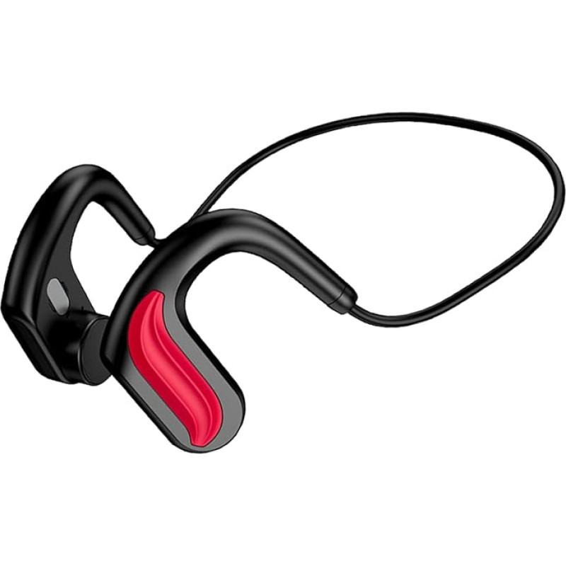 ESSONIO Bone Sound Headphones Bluetooth 5.0 Bone Sound Headphones, Wireless with Microphone for Sports Listening Cycling Running Gym (RED)