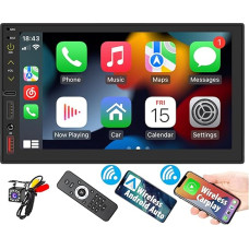 7 Inch Car Radio, Double DIN Radio Touch Screen with Rear View Camera, Multimedia Car Audio Receiver, Support for iOS Carplay for Android Car Mirror Link GPS, Steering Wheel Control